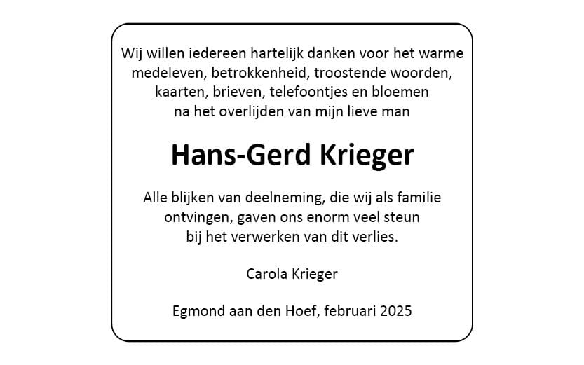 Dankadvertentie Hans-Gerd Krieger