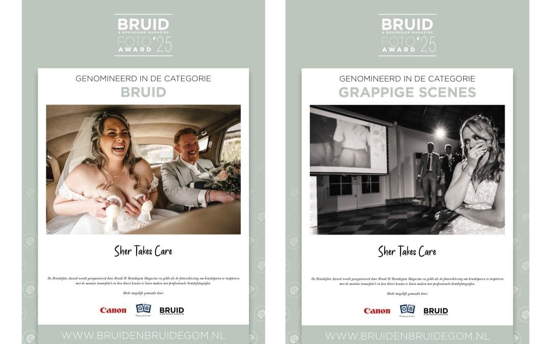 Sher Takes Care tweevoudig genomineerd voor Bruidsfoto Award 2025